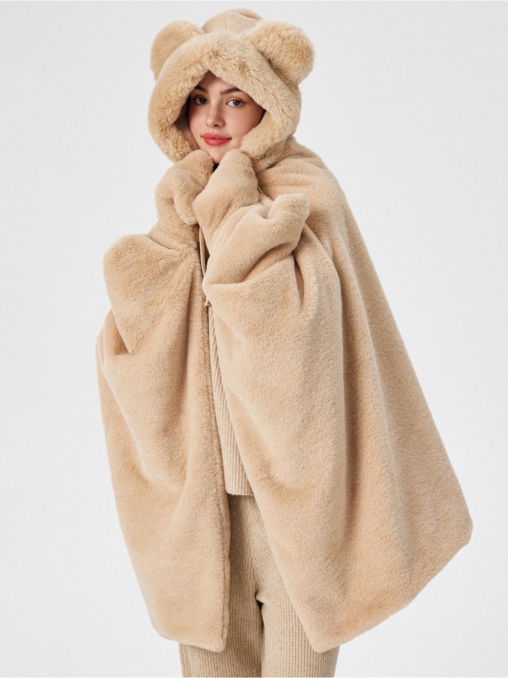 BEAR EAR FUZZY BLANKET WITH HAT & GLOVES ZZ1